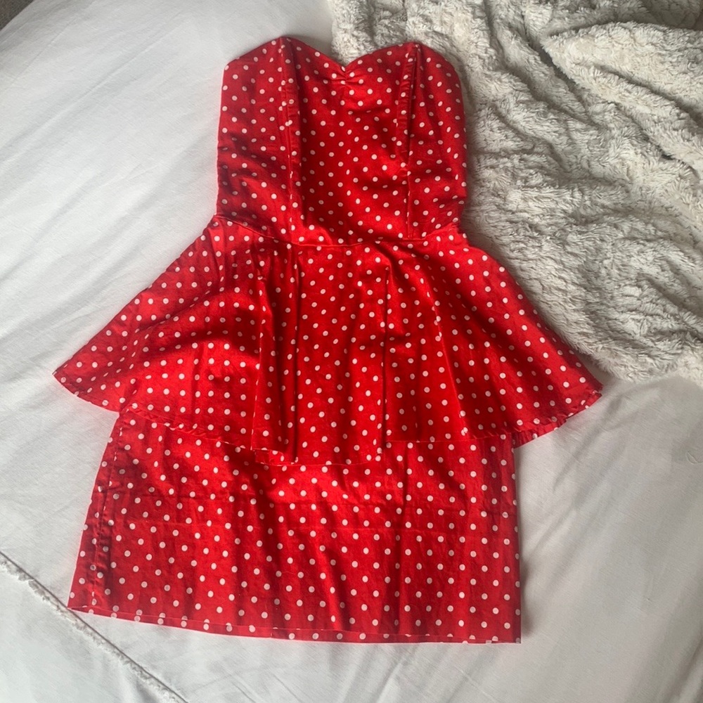 Retreez Polka Dot Skinny Tie - Green With Red Dots, Microfiber Woven, 2 Inches Wide, 58 Inches Long - View #6